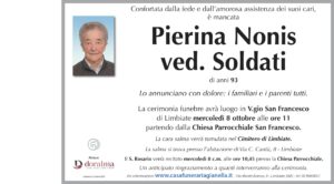Annuncio funebre - Pierina Nonis ved. Soldati