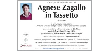 Annuncio funebre - Agnese Zagallo in Tassetto
