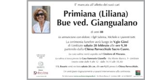 Annuncio funebre - Primiana (Liliana) Bue ved. Giangualano