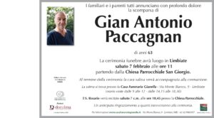 Annuncio funebre - Gian Antonio Paccagnan