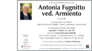 Annuncio funebre - Antonia Fugnitto ved. Armiento