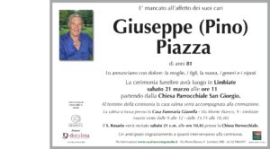 Annuncio funebre - Giuseppe (Pino) Piazza