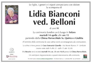 Annuncio funebre - Lidia Bianconi ved. Belloni