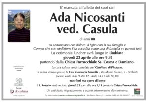 Annuncio funebre - Ada Nicosanti ved. Casula