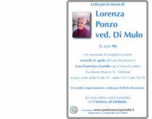 Annuncio funebre - Lorenza Ponzo ved. Di Mulo