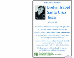 Annuncio funebre - Evelyn Isabel Santa Cruz Tisza