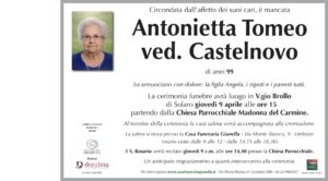 Annuncio funebre - Antonietta Tomeo ved. Castelnovo