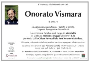Annuncio funebre - Onorato Vismara