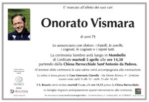 Annuncio funebre - Onorato Vismara