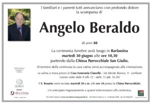 Annuncio funebre - Angelo Beraldo