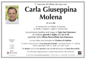 Annuncio funebre - Carla Giuseppina Molena