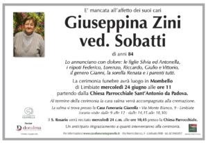 Annuncio funebre - Giuseppina Zini ved. Sobatti