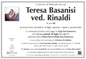 Annuncio funebre - Teresa Basanisi ved. Rinaldi