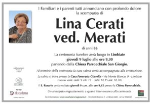 Annuncio funebre - Lina Cerati ved. Merati