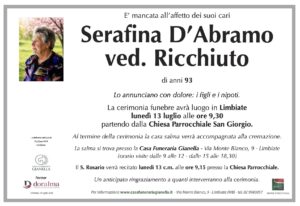 Annuncio funebre - Serafina D’Abramo ved. Ricchiuto