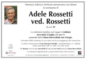 Annuncio funebre - Adele Rossetti ved. Rossetti