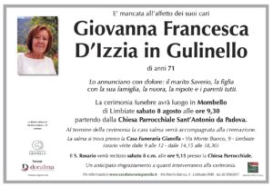 Annuncio funebre - Giovanna Francesca D’Izzia in Gulinello