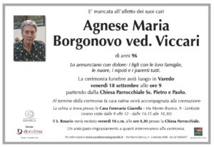 Annuncio funebre - Agnese Maria Borgonovo ved. Viccari