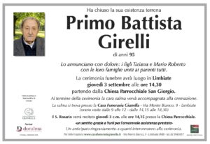 Annuncio funebre - Primo Battista Girelli