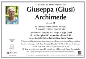 Annuncio funebre - Giuseppa (Giusi) Archimede