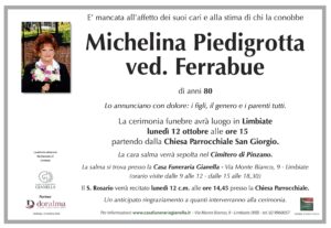 Annuncio funebre - Michelina Piedigrotta ved. Ferrabue
