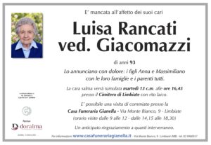 Annuncio funebre - Luisa Rancati ved. Giacomazzi